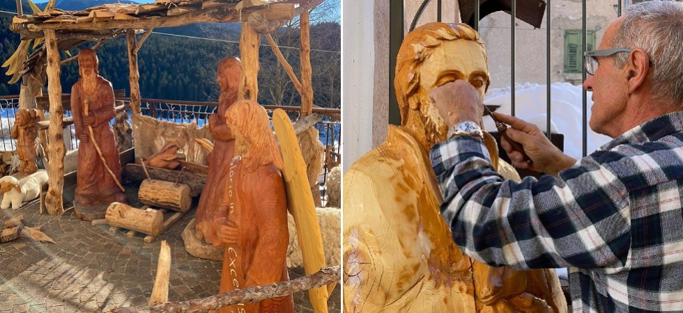 Dal legno d'abete a quello di larice fino al cedro: ecco la 'natività d'artista' intagliata a mano in Val di Non